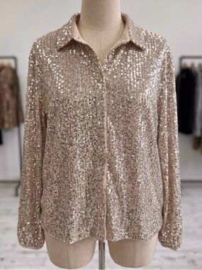 NWT Flounce London Plus Silver Sequin Button Down Shirt Top US 18